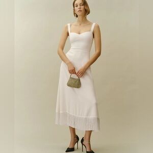 Reformation Sarabeth white fringe midi dress